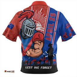 Newcastle Knights Anzac Day Lest We Forget Strong Fighting Spirit Zip Polo Shirt