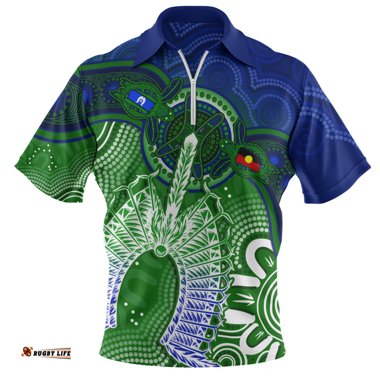 Indigenous Australian Aboriginal Spirit Of The Turtle Dreaming Path Zip Polo Shirt