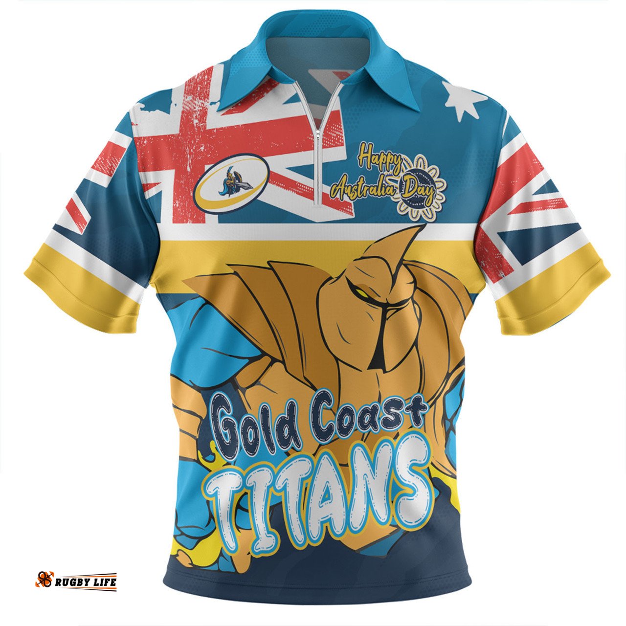 Gold Coast Titans Happy Australia Day We Are One And Free Zip Polo Shirt
