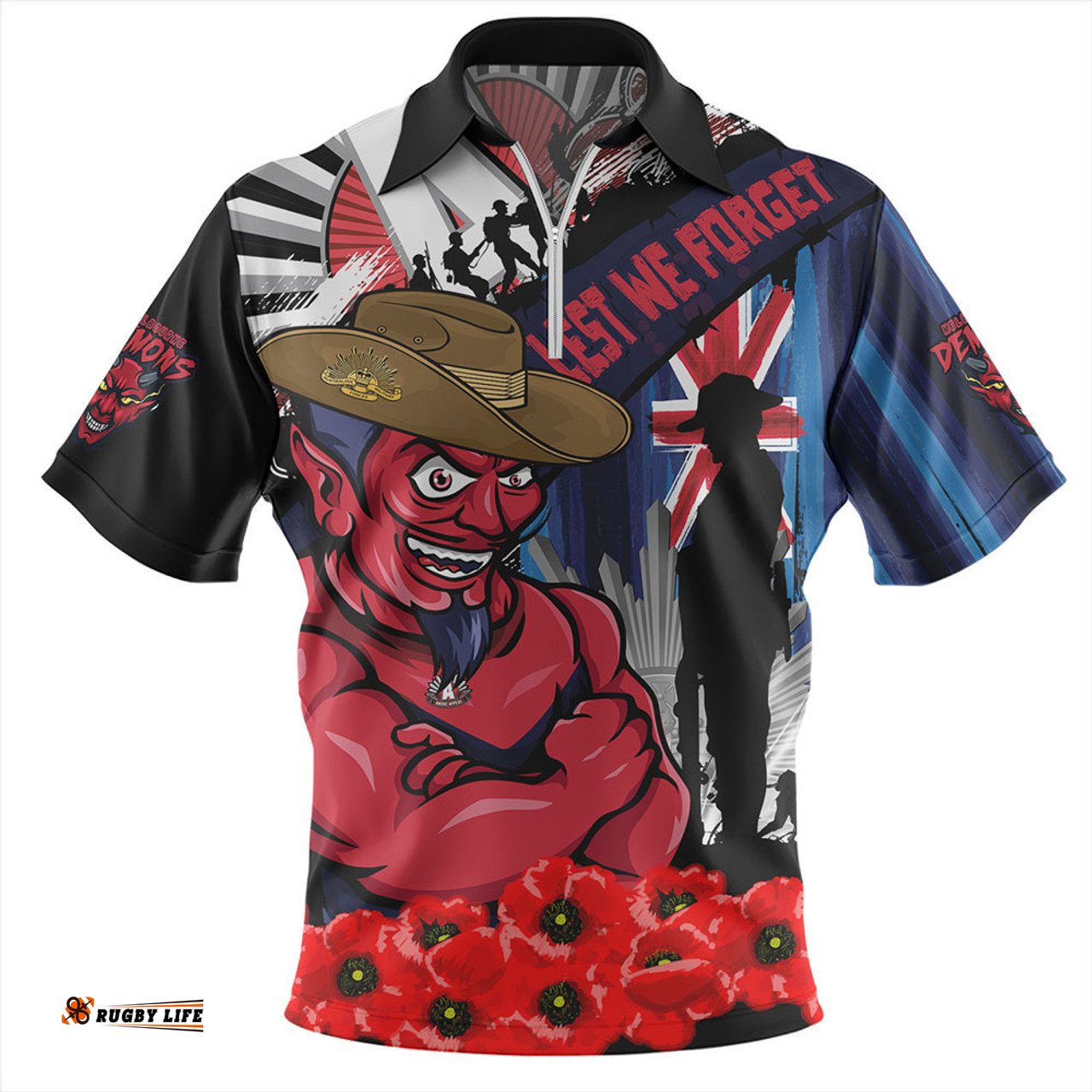 Melbourne Anzac Day Honor United In Spirit Zip Polo Shirt