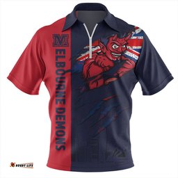 Melbourne Burning Passion Of Power Scratch Style Zip Polo Shirt