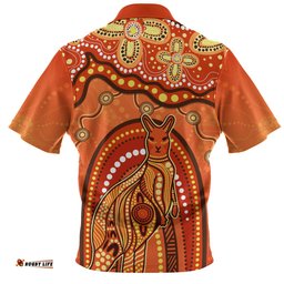 Indigenous Australian Aboriginal Kangaroo Dreaming Outback Spirit Edition Orange Zip Polo Shirt