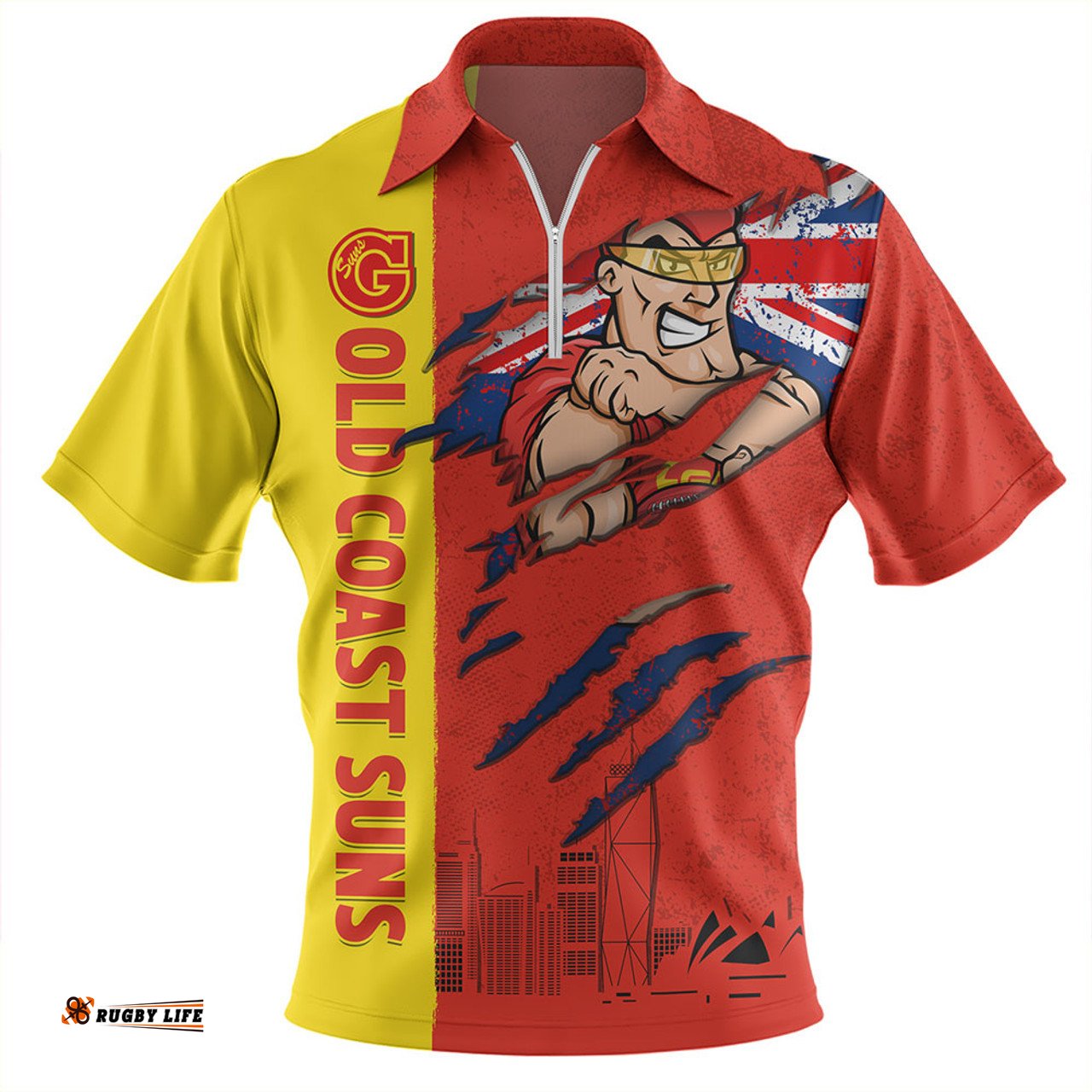 Gold Coast SUNS Burning Passion Of Power Scratch Style Zip Polo Shirt