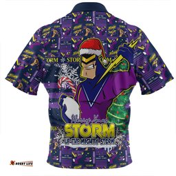 Melbourne Storm Merry Ugly Christmas Comic Style Zip Polo Shirt