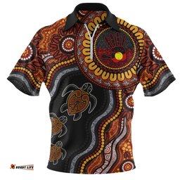 Indigenous Australian Aboriginal Hand Of The Land Heart Of The Sea Zip Polo Shirt