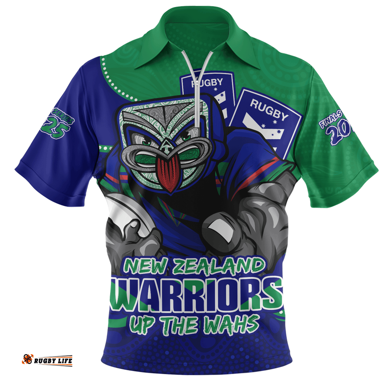 New Zealand Warriors Battle For Glory Rugby Finals Edition Zip Polo Shirt
