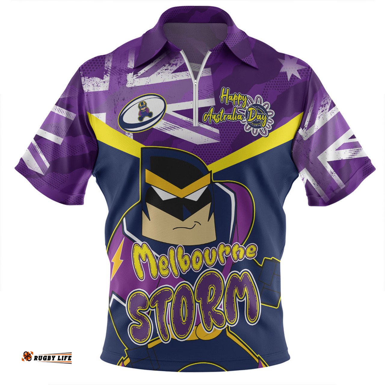 Melbourne Storm Happy Australia Day We Are One And Free Zip Polo Shirt