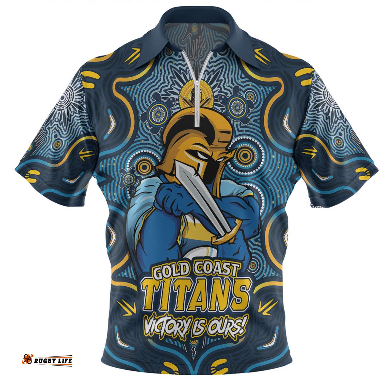 Gold Coast Titans Aboriginal Pattern Inspired Victory Is Ours Zip Polo Shirt
