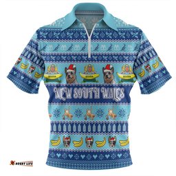 New South Wales Big Things Christmas Custom The Big Banana And Blue Heeler Zip Polo Shirt