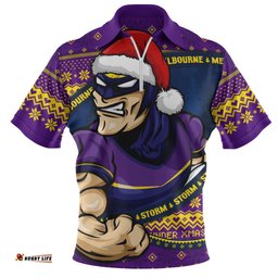 Melbourne Storm Ugly Knit Style For Christmas Game Fans Zip Polo Shirt
