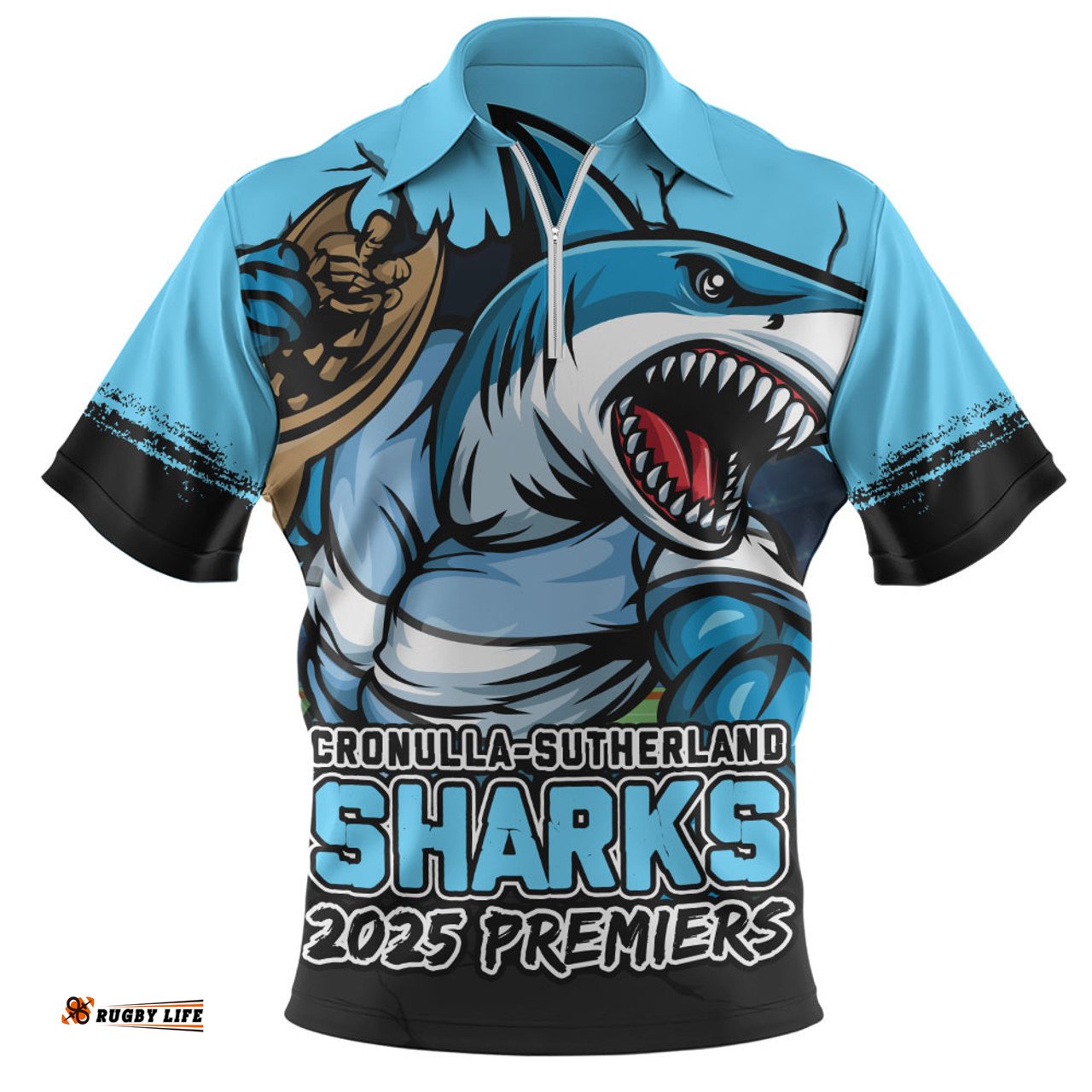Cronulla Sutherland Sharks Unleash Power In The Ultimate Battle Zip Polo Shirt