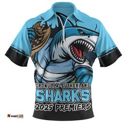 Cronulla Sutherland Sharks Unleash Power In The Ultimate Battle Zip Polo Shirt