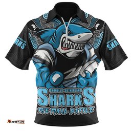 Cronulla Sutherland Sharks Final Clash Battle Edition Zip Polo Shirt