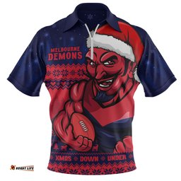 Melbourne Merry Christmas Down Under Footy Power Style Zip Polo Shirt