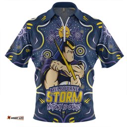 Melbourne Storm Aboriginal Pattern Inspired Victory Is Ours Zip Polo Shirt