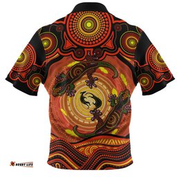 Indigenous Australian Aboriginal Gecko Dreaming Spirit Circle Edition Zip Polo Shirt
