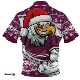 Manly Warringah Sea Eagles Ugly Knit Style For Christmas Game Fans Zip Polo Shirt