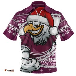 Manly Warringah Sea Eagles Ugly Knit Style For Christmas Game Fans Zip Polo Shirt