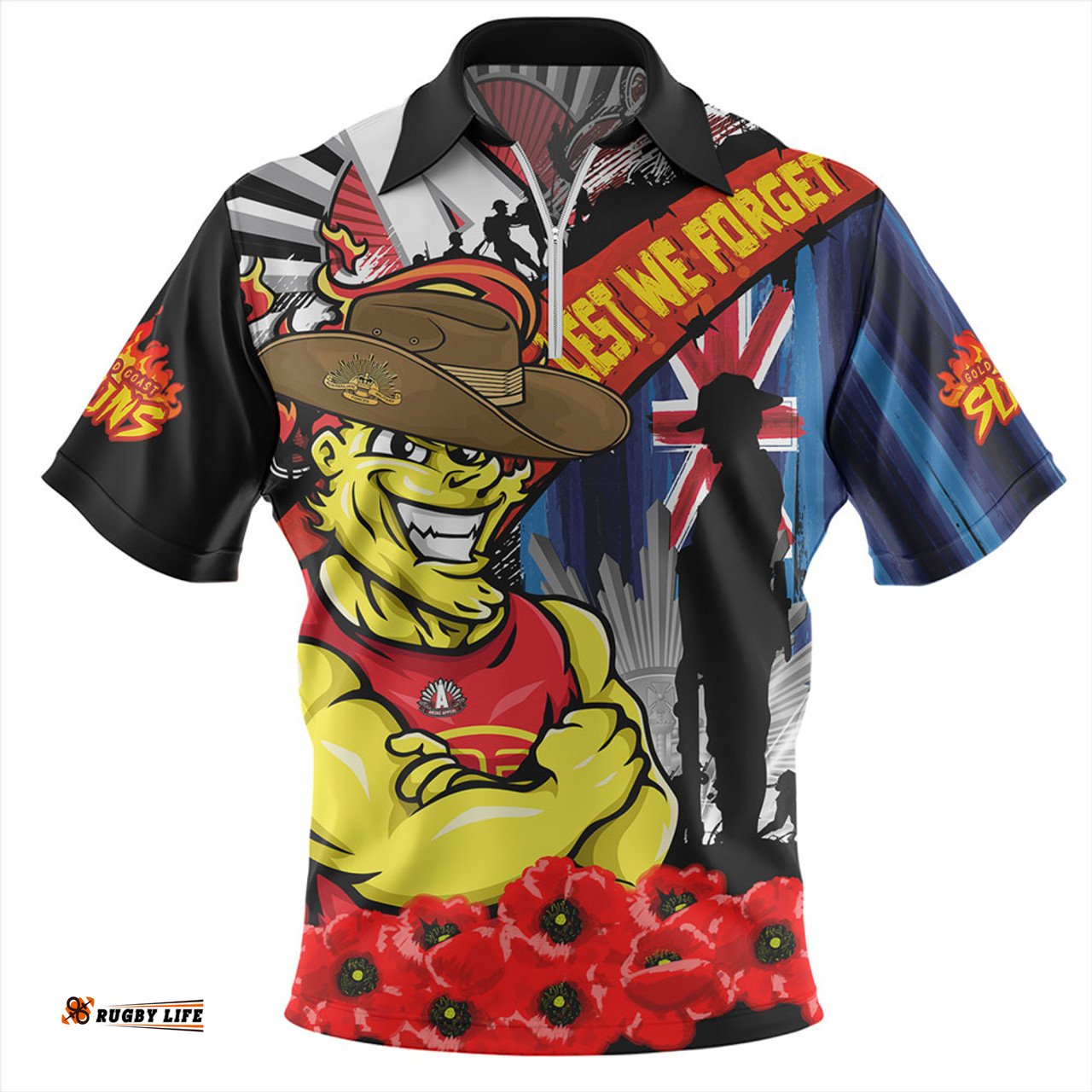 Gold Coast SUNS Anzac Day Honor United In Spirit Zip Polo Shirt