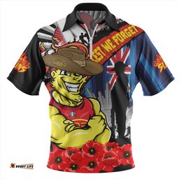 Gold Coast SUNS Anzac Day Honor United In Spirit Zip Polo Shirt