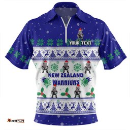New Zealand Warriors Christmas Custom Special Ugly Christmas Zip Polo Shirt