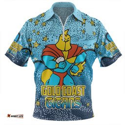 Gold Coast Titans Custom Team With Dot And Star Patterns For Tough Fan Zip Polo Shirt