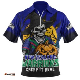 New Zealand Warriors Dark Moon Rugby Halloween Battle Edition Zip Polo Shirt