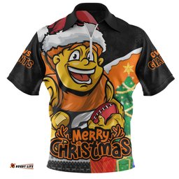 GWS GIANTS Santa Scoring Touchdown On Christmas Game Day Zip Polo Shirt