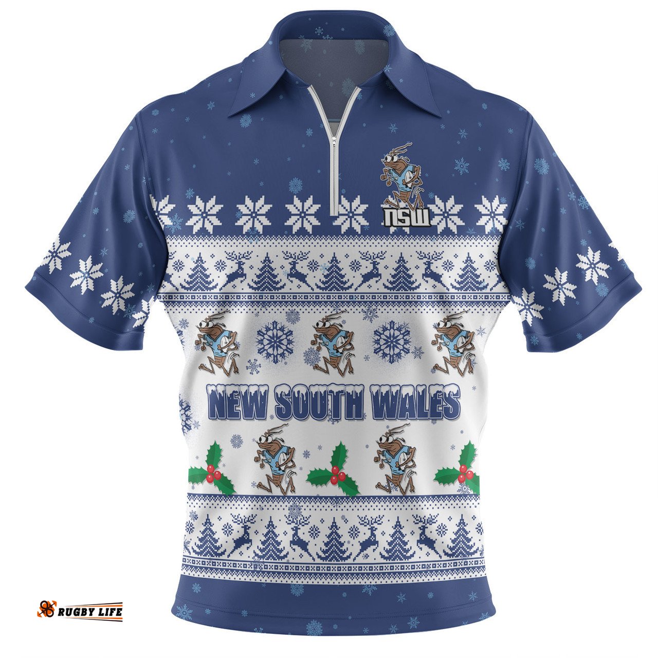New South Wales Cockroaches Christmas Custom Special Ugly Christmas Zip Polo Shirt