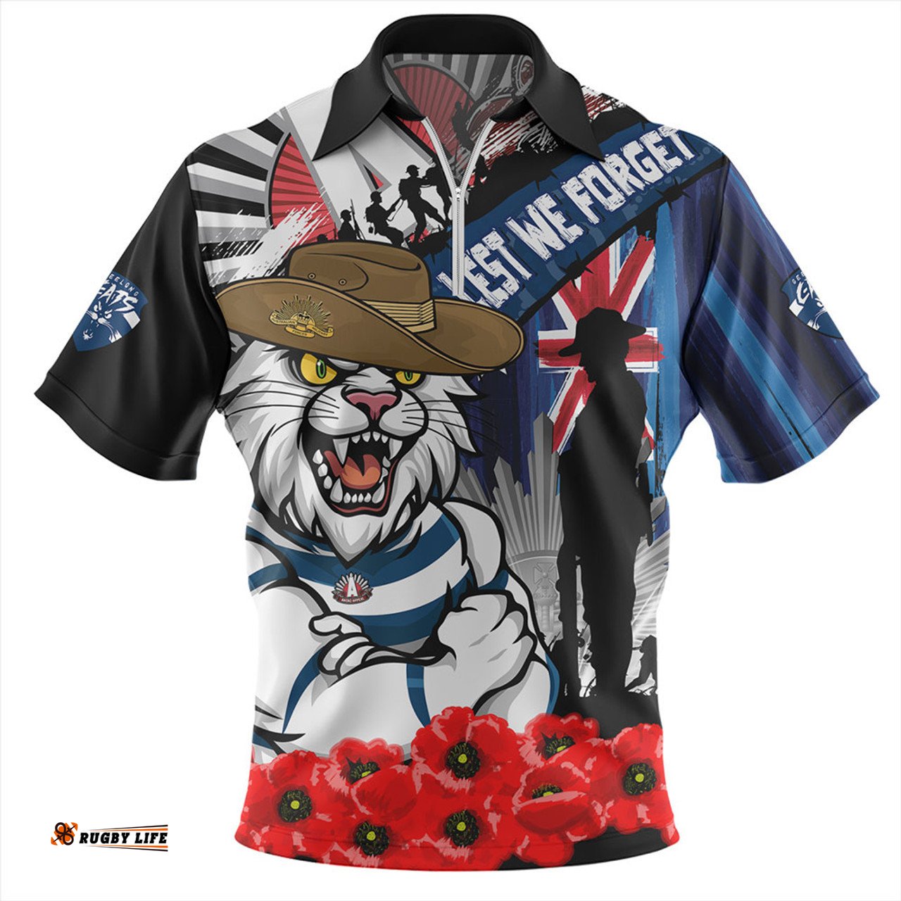 Geelong Cats Anzac Day Honor United In Spirit Zip Polo Shirt