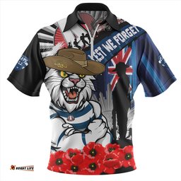 Geelong Cats Anzac Day Honor United In Spirit Zip Polo Shirt