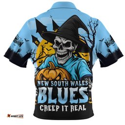 New South Wales Blues Dark Moon Rugby Halloween Battle Edition Zip Polo Shirt
