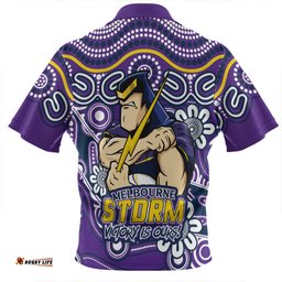 Melbourne Storm Aboriginal Inspired Tough Fan Rugby For Life Zip Polo Shirt