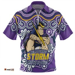 Melbourne Storm Aboriginal Inspired Tough Fan Rugby For Life Zip Polo Shirt