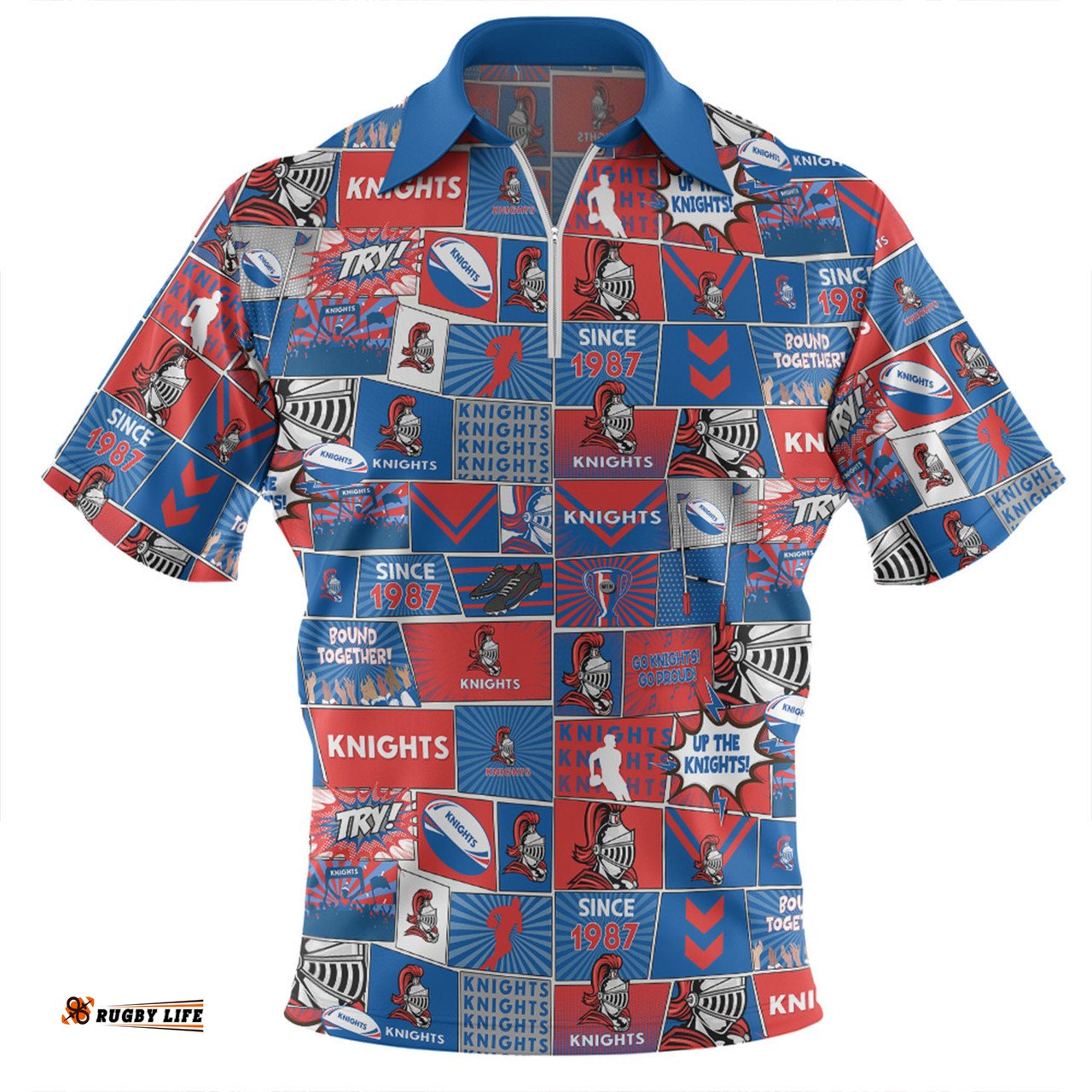 Newcastle Knights Team Of Us Die Hard Fan Supporters Comic Style Zip Polo Shirt