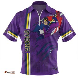 Melbourne Storm Happy Australia Day Flag Scratch Style Zip Polo Shirt