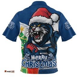 Geelong Cats Santa Scoring Touchdown On Christmas Game Day Zip Polo Shirt