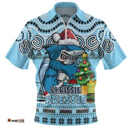 Cronulla Sutherland Sharks Aussie Ugly Christmas For Die Hard Fan Supporters Zip Polo Shirt