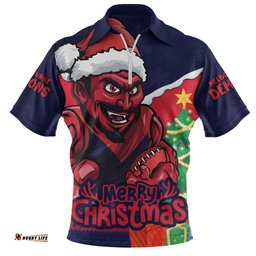 Melbourne Santa Scoring Touchdown On Christmas Game Day Zip Polo Shirt