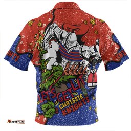 Newcastle Knights Christmas Custom Let's Get Lit Chrisse Pressie Zip Polo Shirt