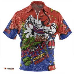 Newcastle Knights Christmas Custom Let's Get Lit Chrisse Pressie Zip Polo Shirt