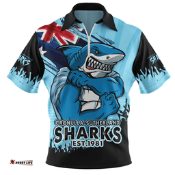 Cronulla Sutherland Sharks Heart Of A Fighter Tough And Fearless Zip Polo Shirt