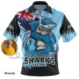 Cronulla Sutherland Sharks Heart Of A Fighter Tough And Fearless Zip Polo Shirt