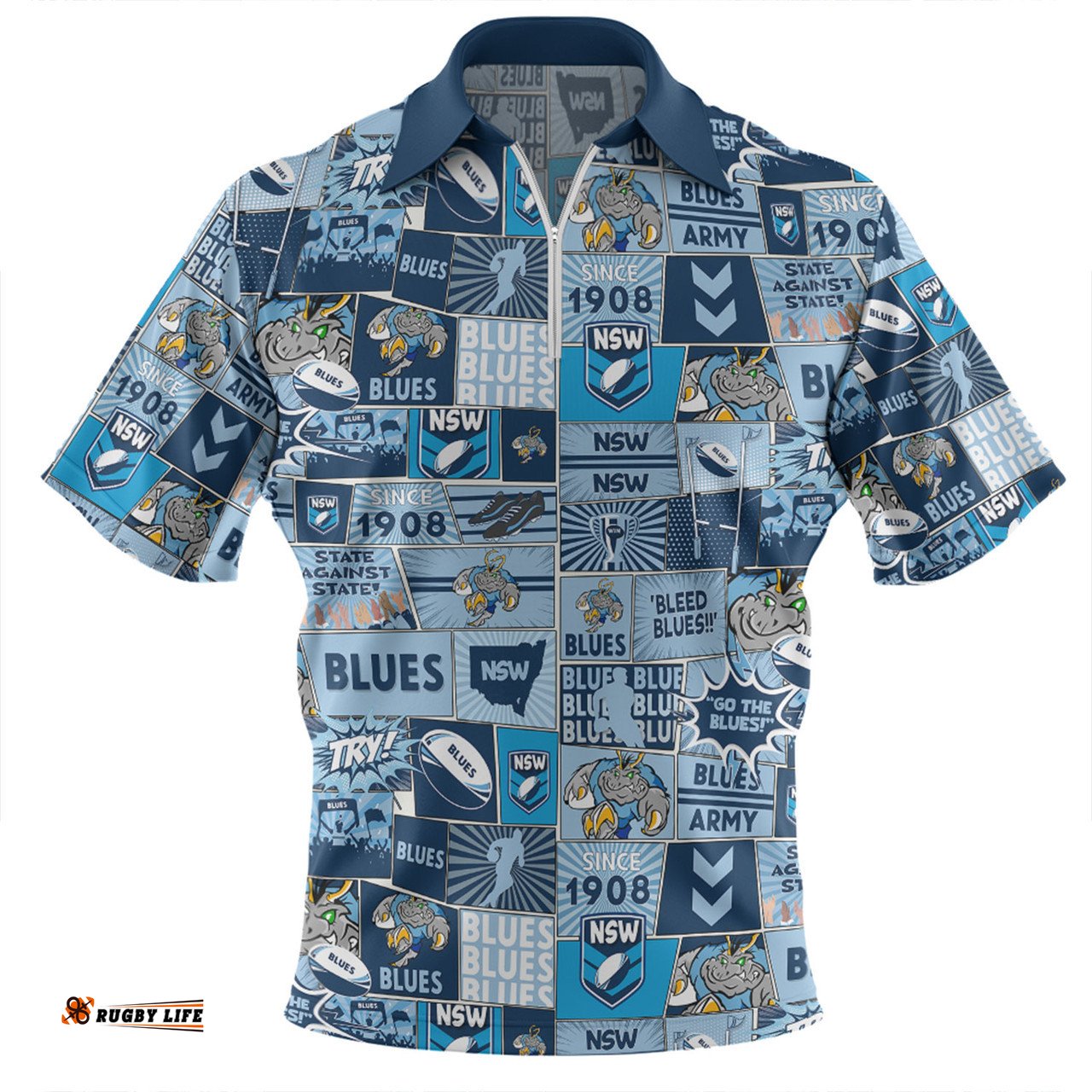 New South Wales Cockroaches Team Of Us Die Hard Fan Supporters Comic Style Zip Polo Shirt