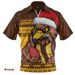 Hawthorn Merry Christmas Down Under Footy Power Style Zip Polo Shirt