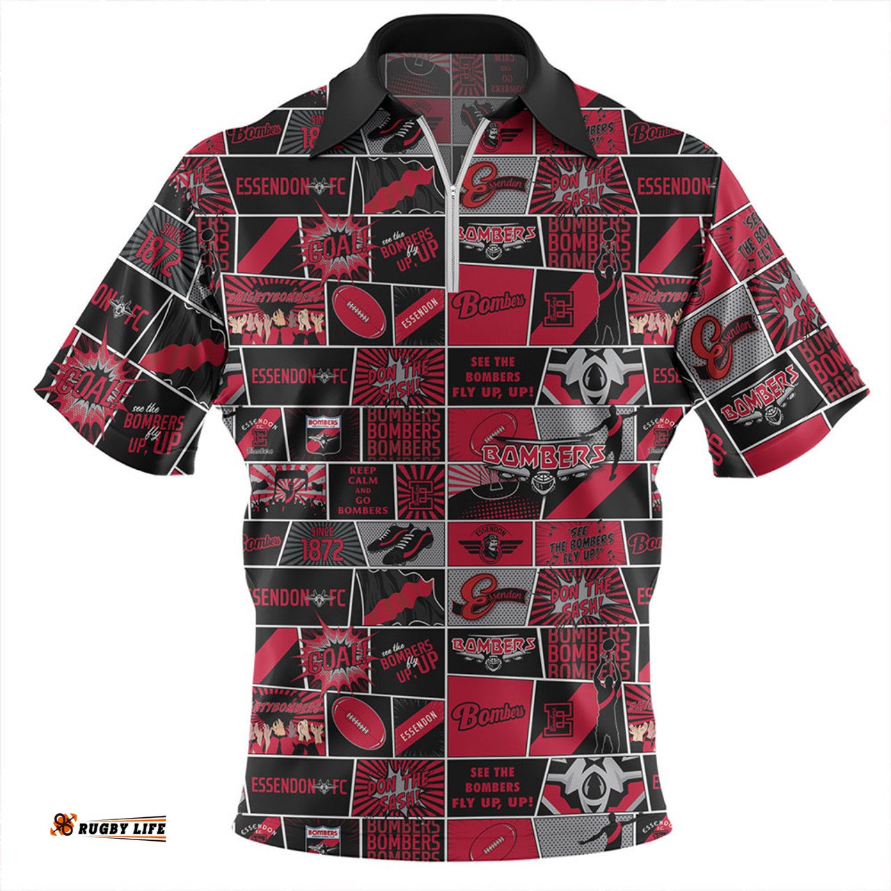 Essendon Legacy Of The Pride Comic Style Zip Polo Shirt