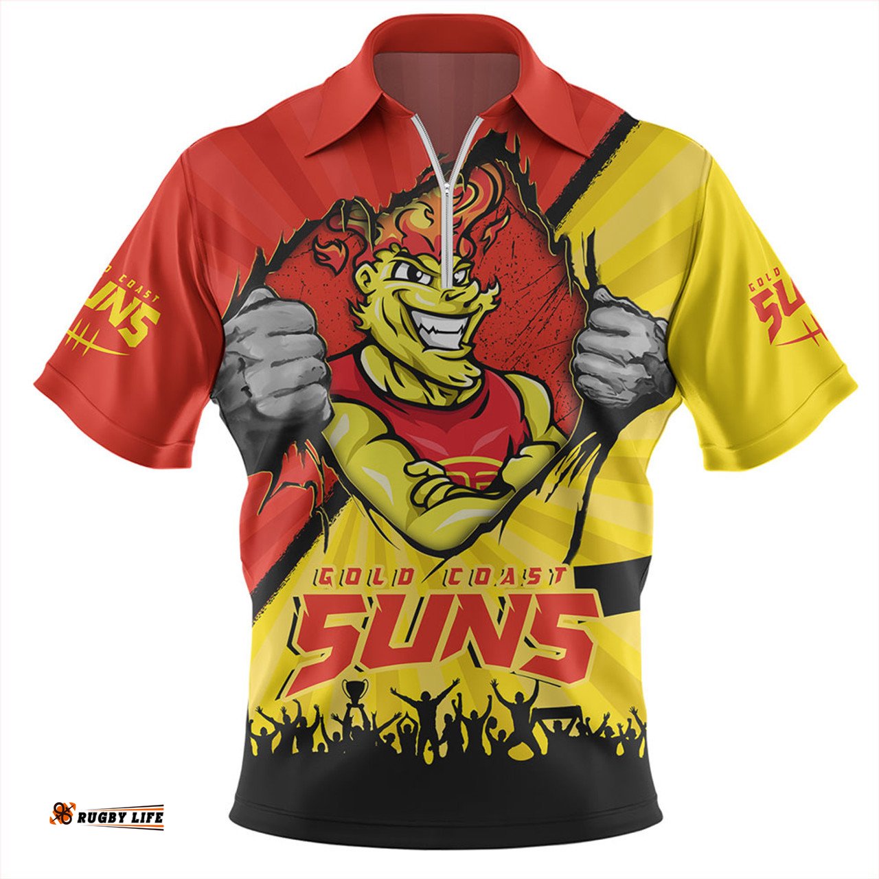 Gold Coast SUNS Breaking Through Fan Design Zip Polo Shirt