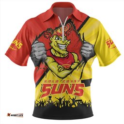 Gold Coast SUNS Breaking Through Fan Design Zip Polo Shirt