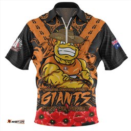 GWS GIANTS Ripped Legacy Of The Game The ANZAC Spirit Lives On Zip Polo Shirt