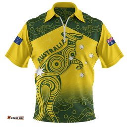Indigenous Australian Aboriginal Dreamtime Kangaroo Australia Pride Zip Polo Shirt